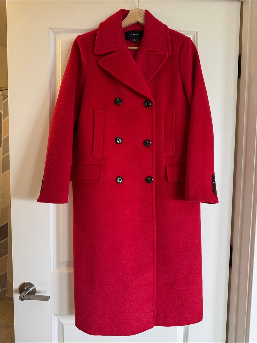 Ann Taylor Red Double-Breasted Wool Pea Coat